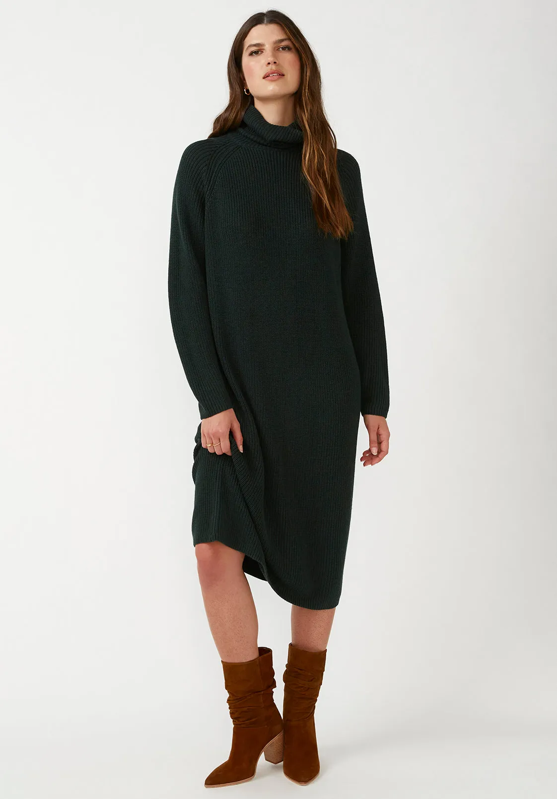 Paityn Women's Turtleneck Sweater Dress in Dark Green - SD0002F