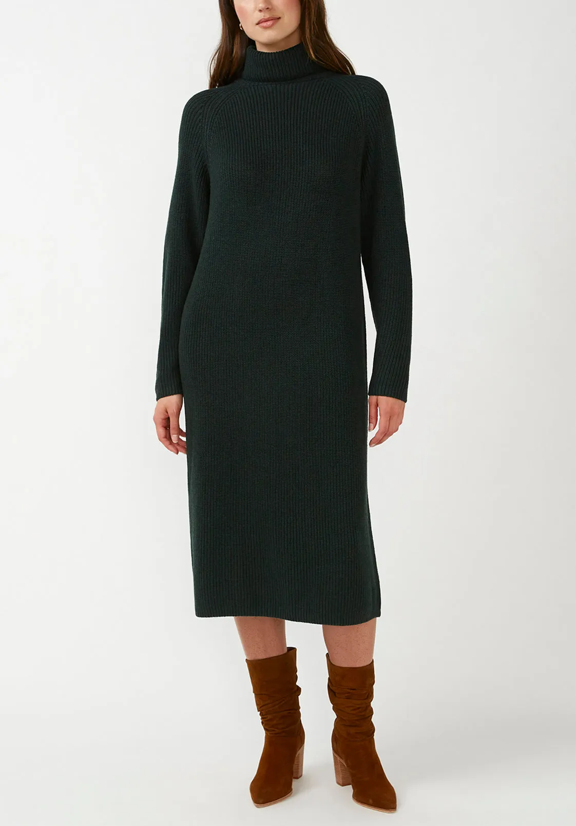 Paityn Women's Turtleneck Sweater Dress in Dark Green - SD0002F