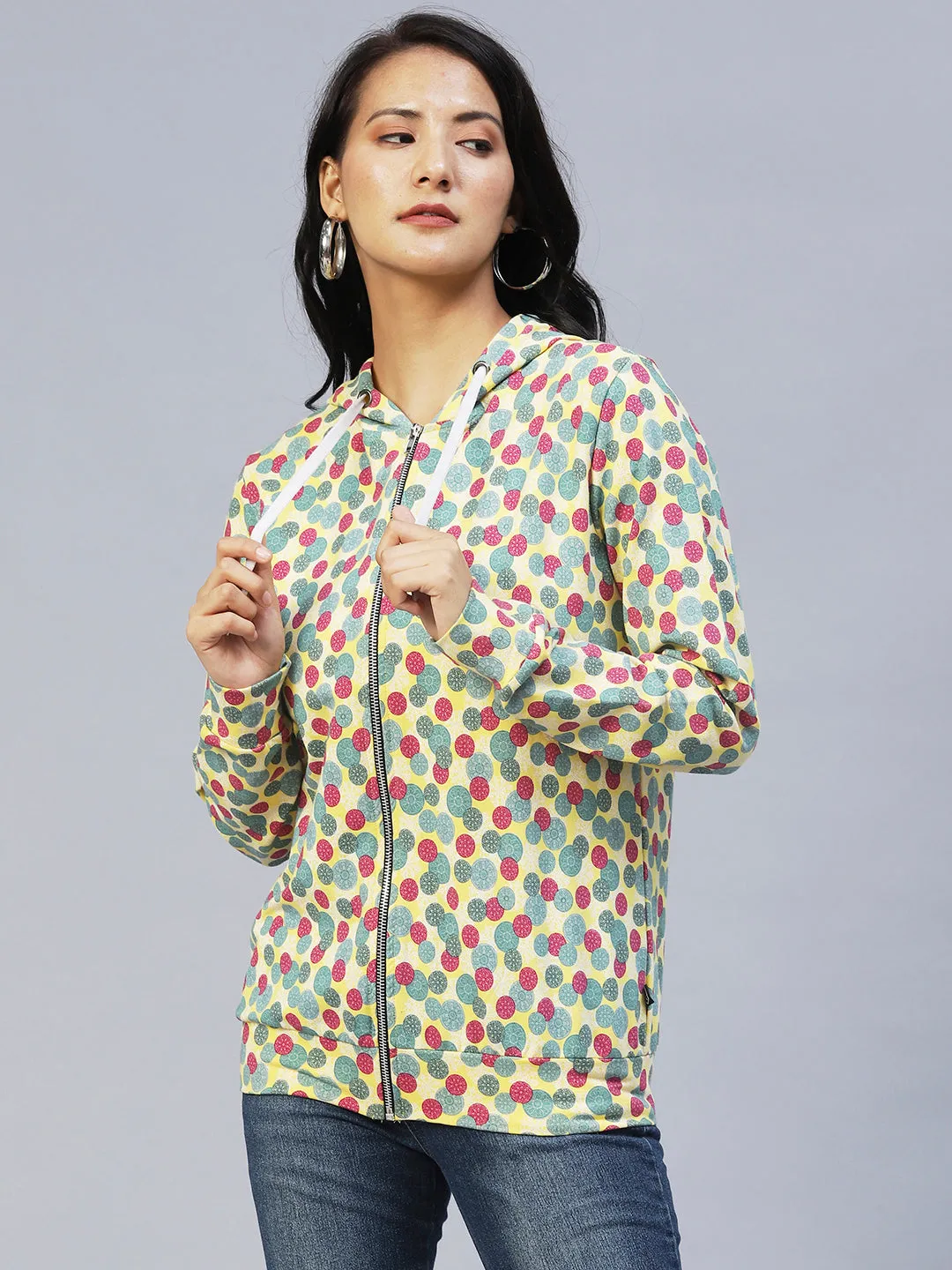 Polka Dot Hooded Terry Jacket