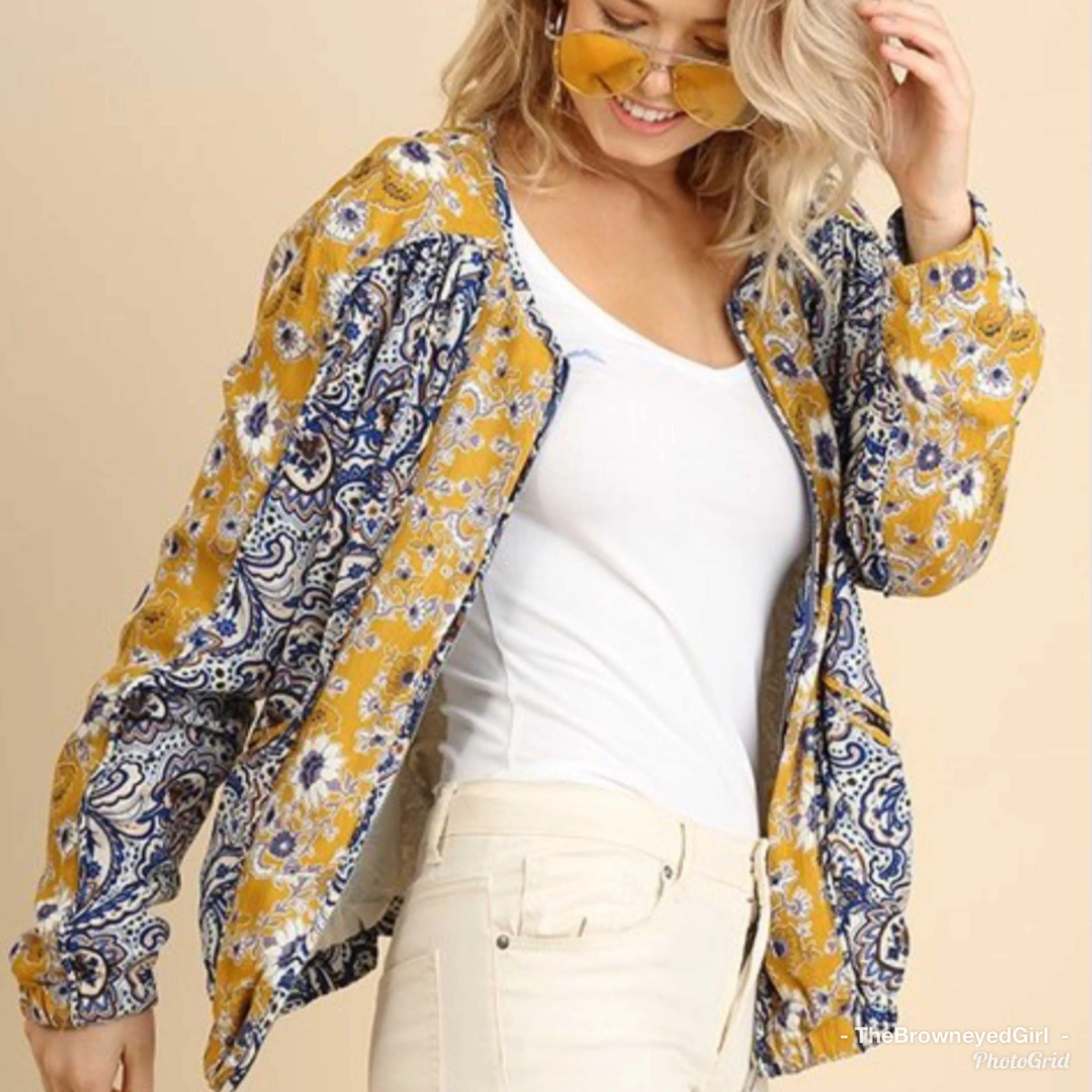 Priscilla Paisley Zip Up Bomber Jacket