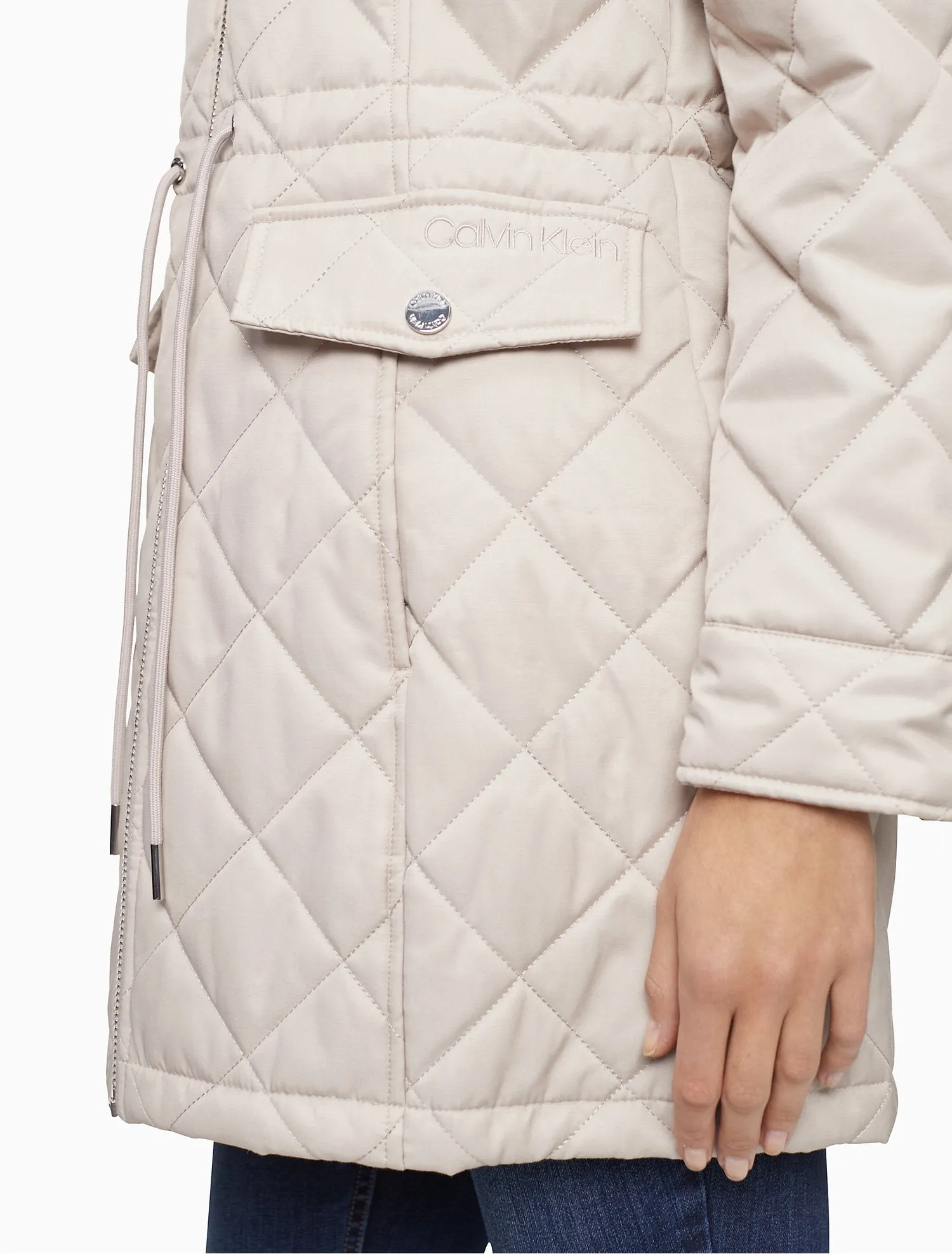 Quilted Cinch Waist Zip Hooded Jacket