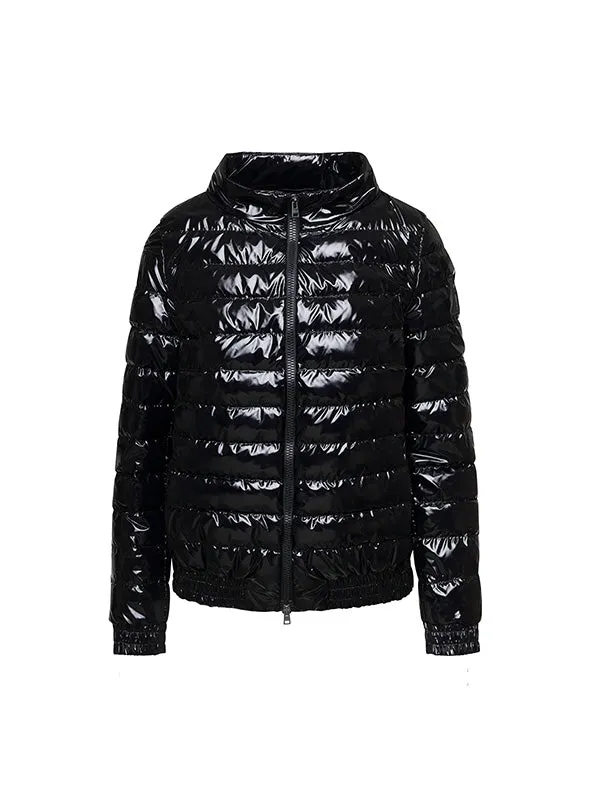 Quilted Gloss Bomber Jacket in Black