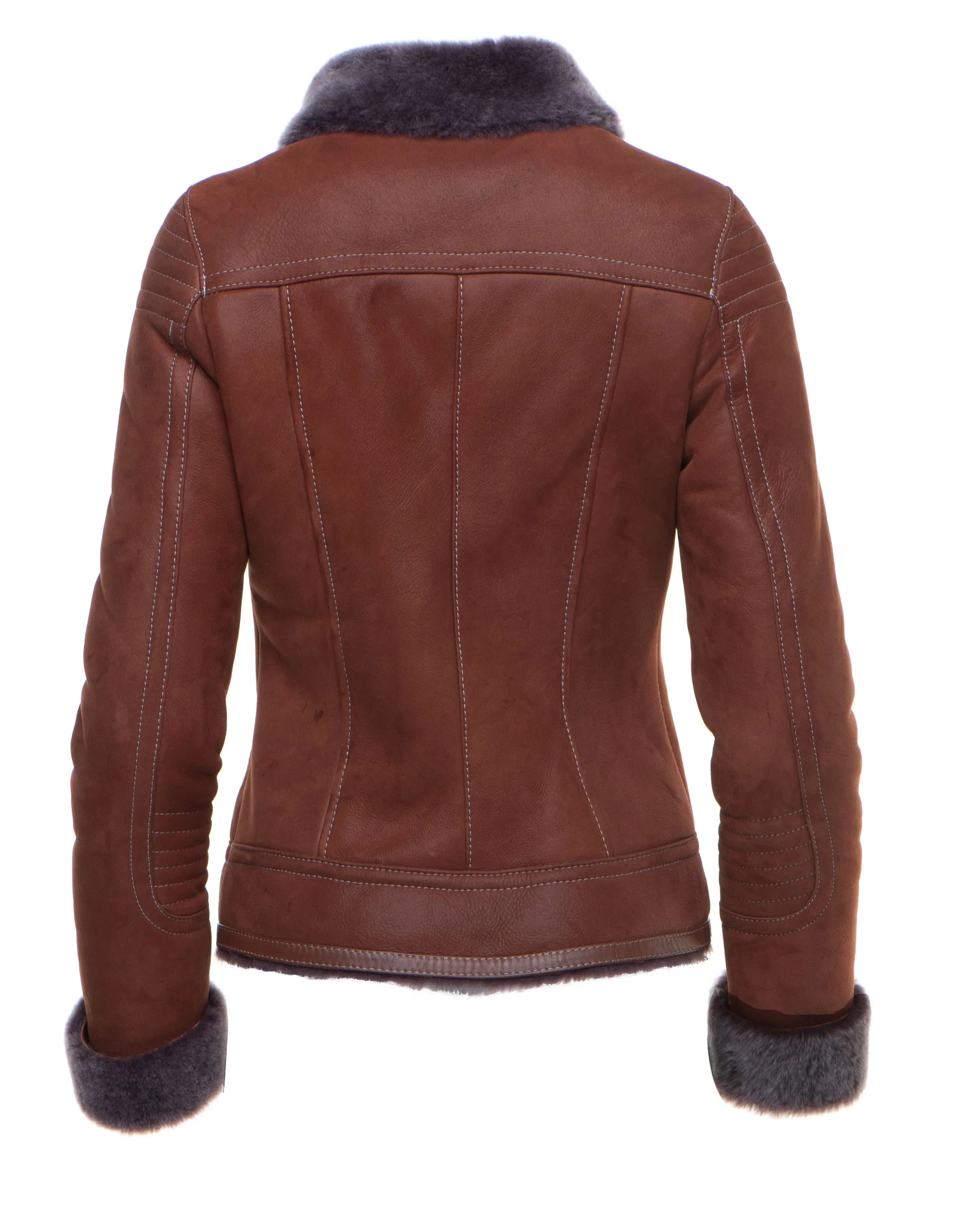 Reyna's Tan Sheepskin Shearling B-3 Bomber Style Jacket