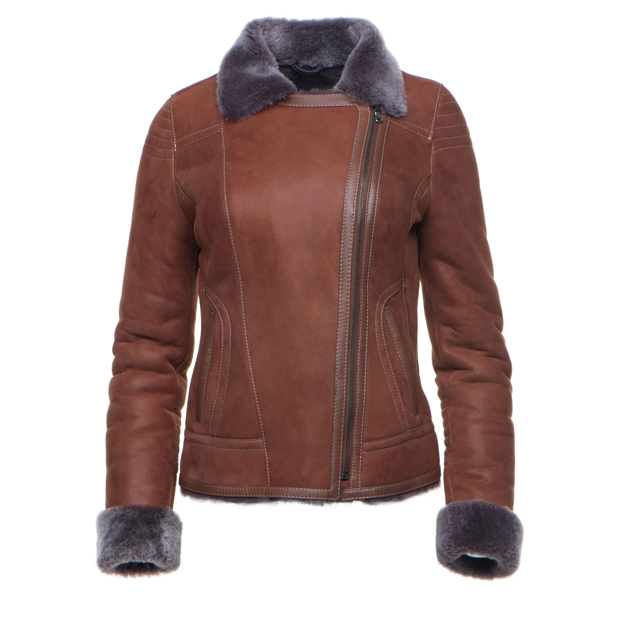 Reyna's Tan Sheepskin Shearling B-3 Bomber Style Jacket