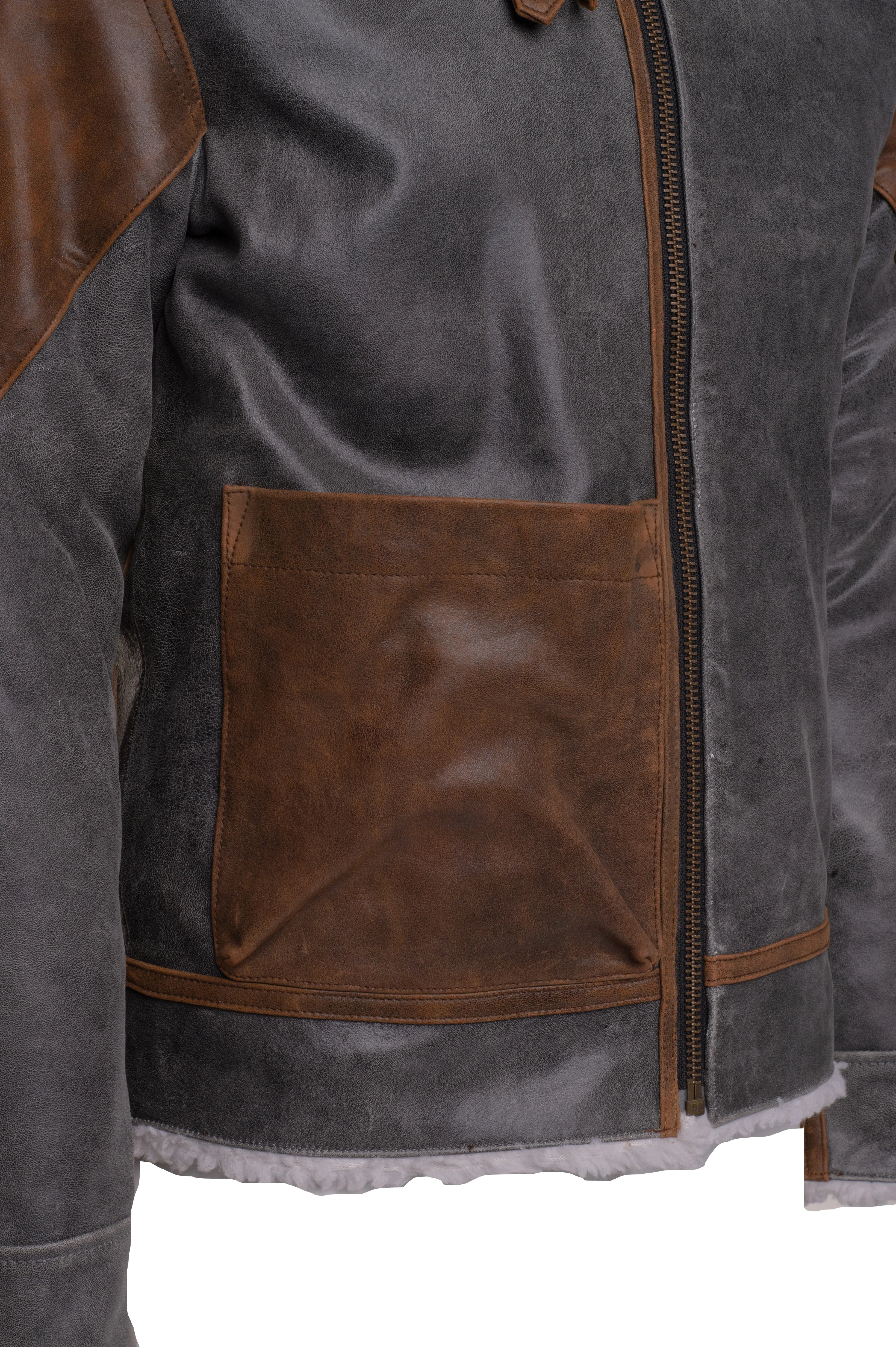 Scott's Patched Leather jacket with Sherpa Lining