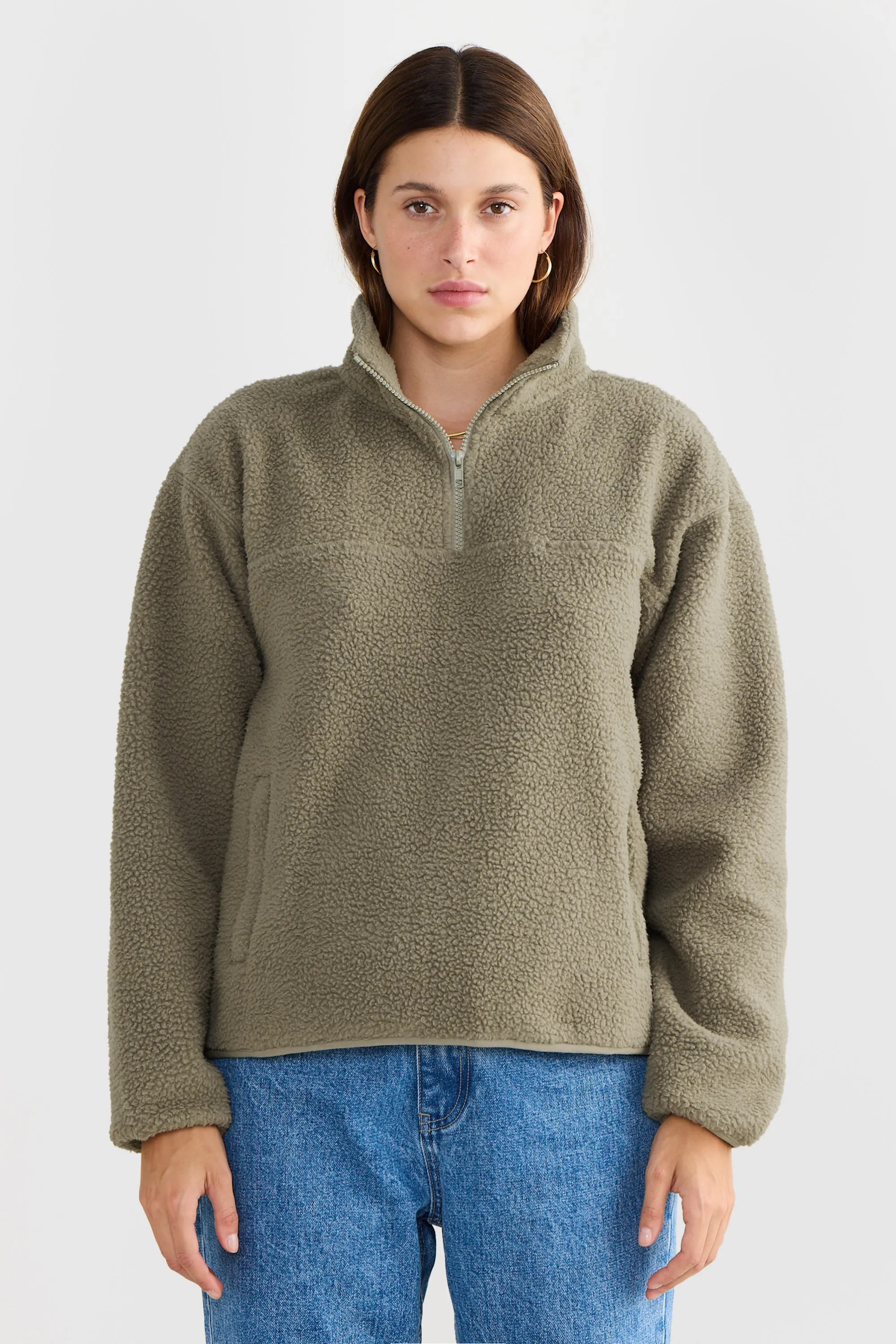 Sherpa Fleece Quarter Zip Moss