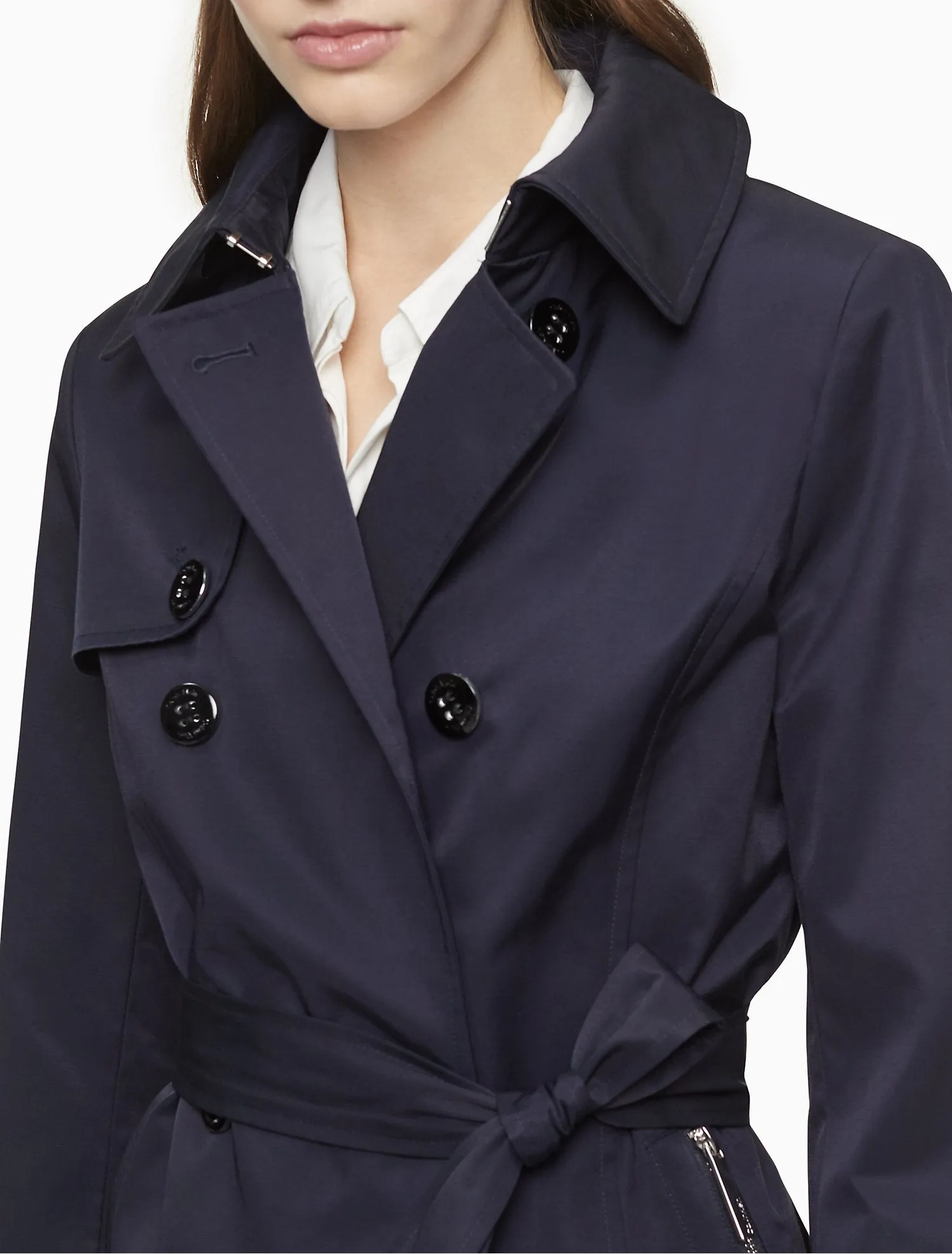 Solid Double Breasted Trench Coat