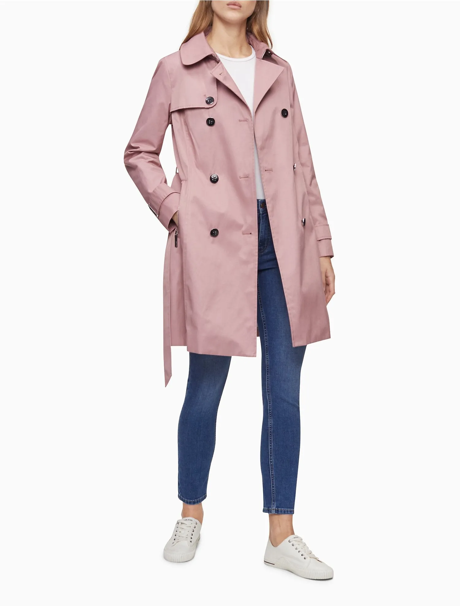 Solid Double Breasted Trench Coat