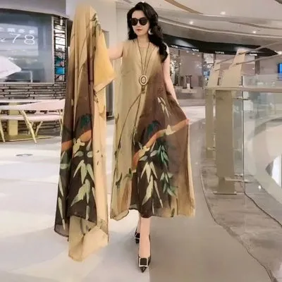 Spring Summer Suit Dresses Female Fashion Loose Oversize 5XL Printed Tops   Dress Womens Short-Sleeved Two-Piece Suit Lady