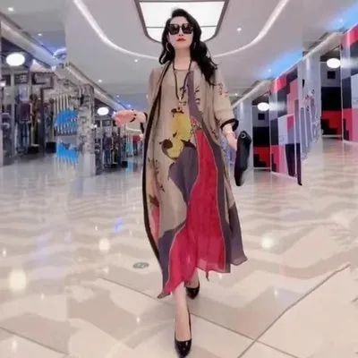 Spring Summer Suit Dresses Female Fashion Loose Oversize 5XL Printed Tops   Dress Womens Short-Sleeved Two-Piece Suit Lady