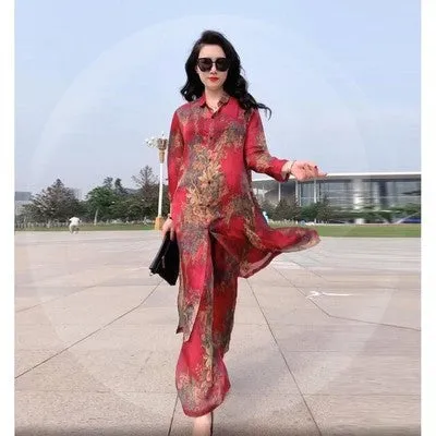 Spring Summer Suit Dresses Female Fashion Loose Oversize 5XL Printed Tops   Dress Womens Short-Sleeved Two-Piece Suit Lady