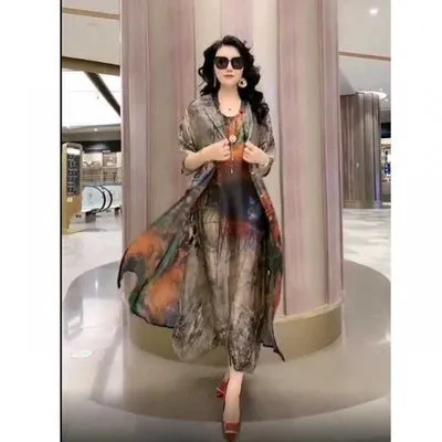 Spring Summer Suit Dresses Female Fashion Loose Oversize 5XL Printed Tops   Dress Womens Short-Sleeved Two-Piece Suit Lady