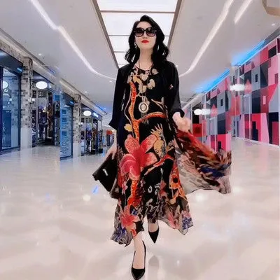 Spring Summer Suit Dresses Female Fashion Loose Oversize 5XL Printed Tops   Dress Womens Short-Sleeved Two-Piece Suit Lady