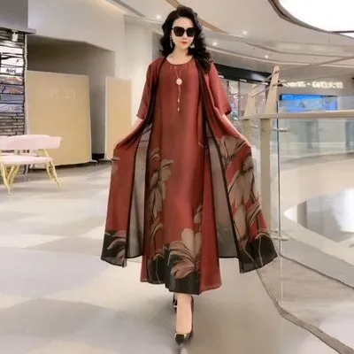 Spring Summer Suit Dresses Female Fashion Loose Oversize 5XL Printed Tops   Dress Womens Short-Sleeved Two-Piece Suit Lady