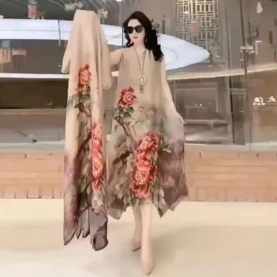 Spring Summer Suit Dresses Female Fashion Loose Oversize 5XL Printed Tops   Dress Womens Short-Sleeved Two-Piece Suit Lady