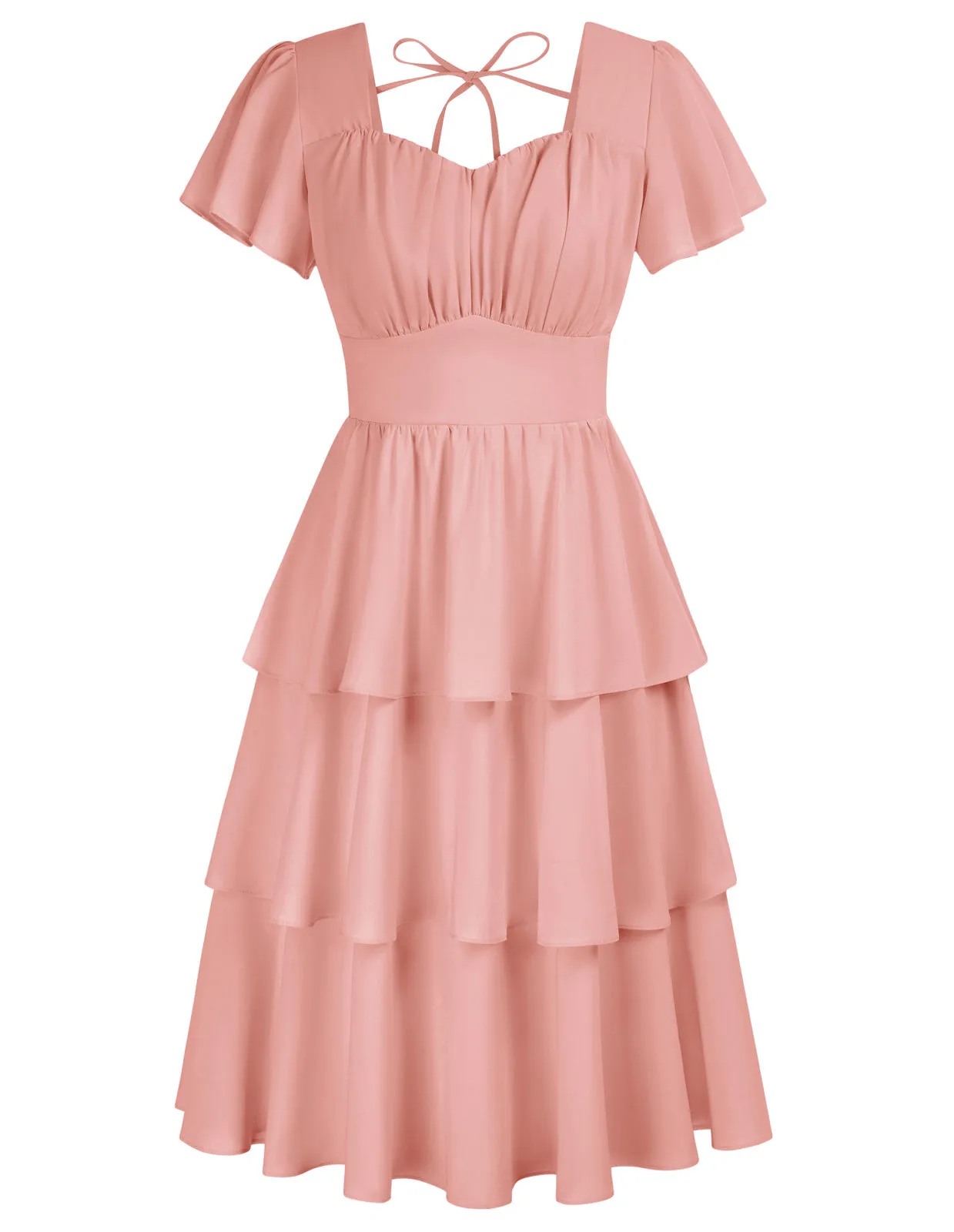 Square Neck Tiered Ruffle Dress 2023 Summer Vintage  A-line Swing Midi Dress