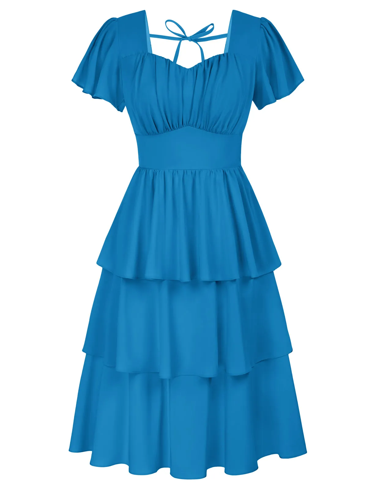 Square Neck Tiered Ruffle Dress 2023 Summer Vintage  A-line Swing Midi Dress