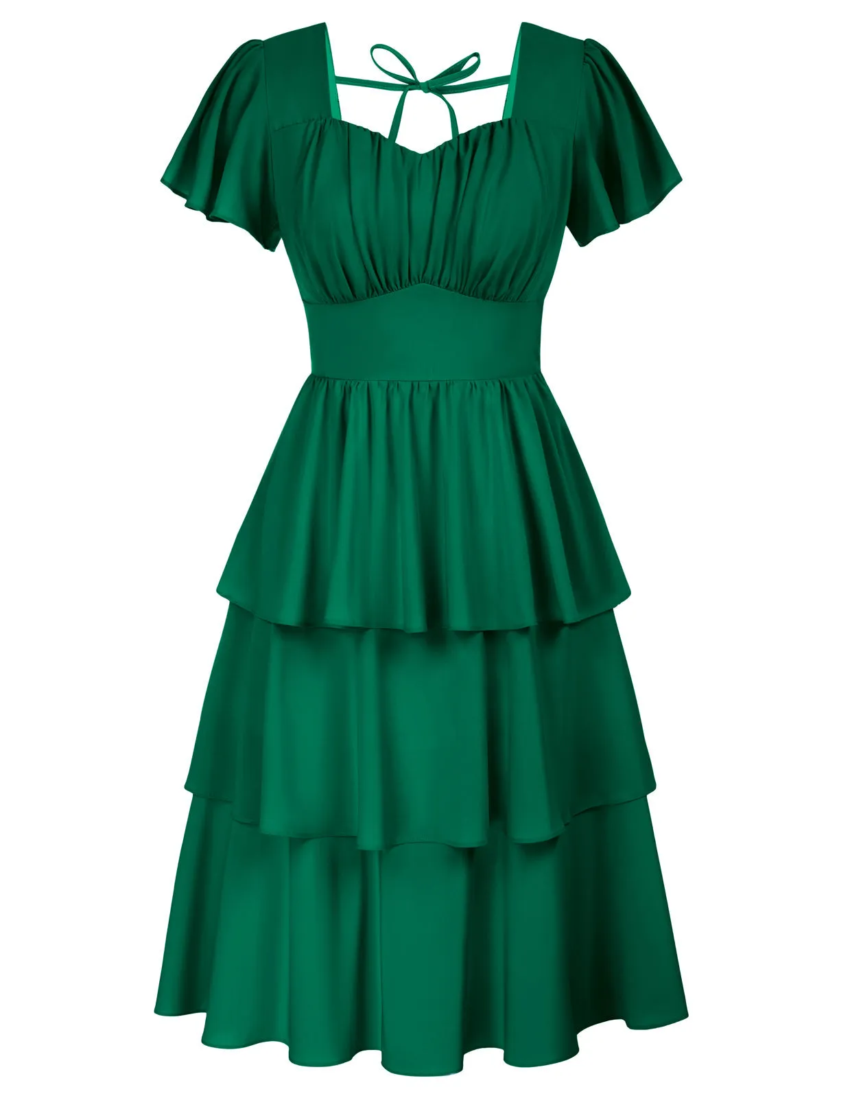 Square Neck Tiered Ruffle Dress 2023 Summer Vintage  A-line Swing Midi Dress