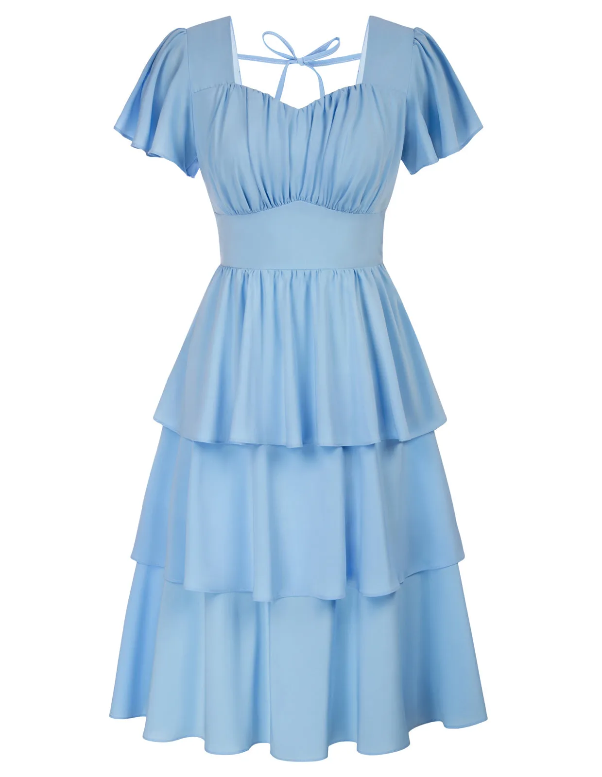 Square Neck Tiered Ruffle Dress 2023 Summer Vintage  A-line Swing Midi Dress