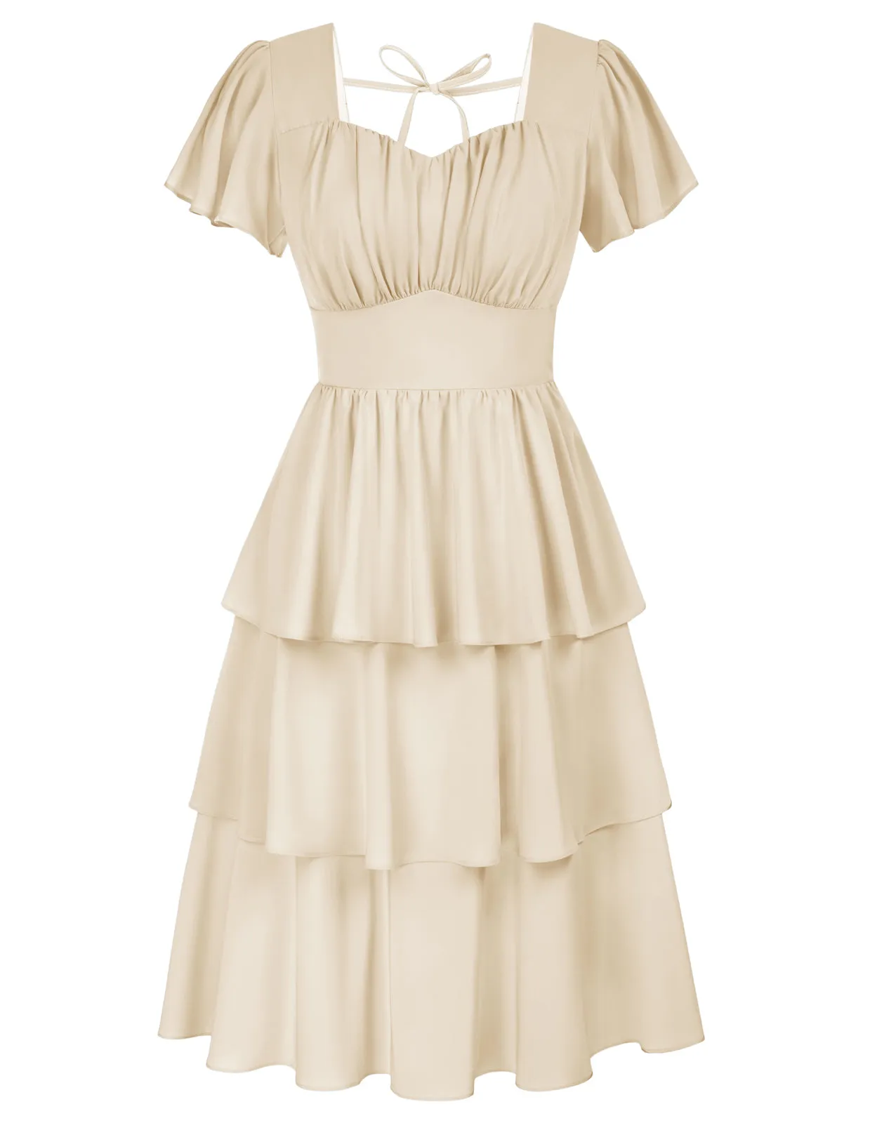 Square Neck Tiered Ruffle Dress 2023 Summer Vintage  A-line Swing Midi Dress