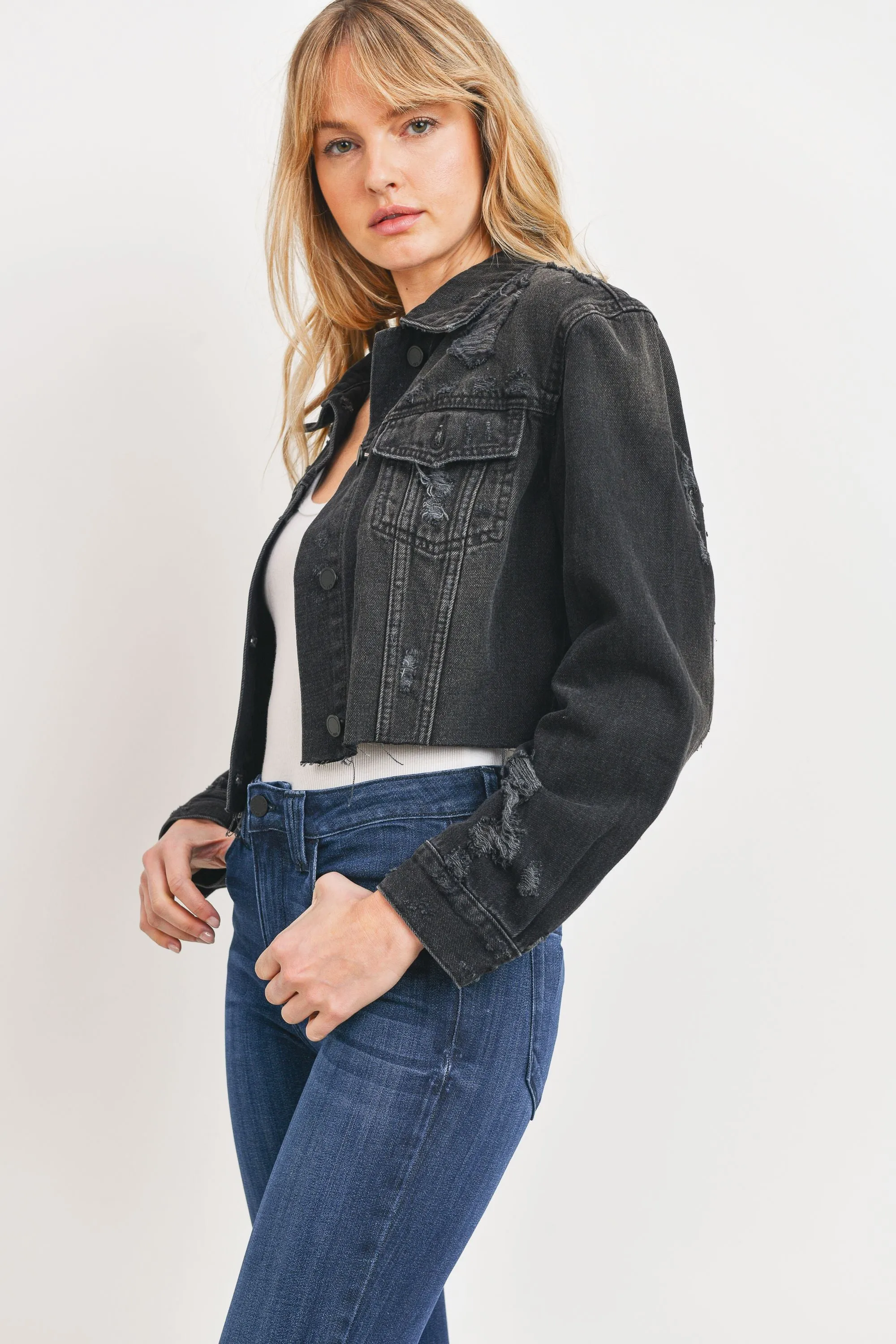 The Amelia Destroyed Cropped Denim Jacket