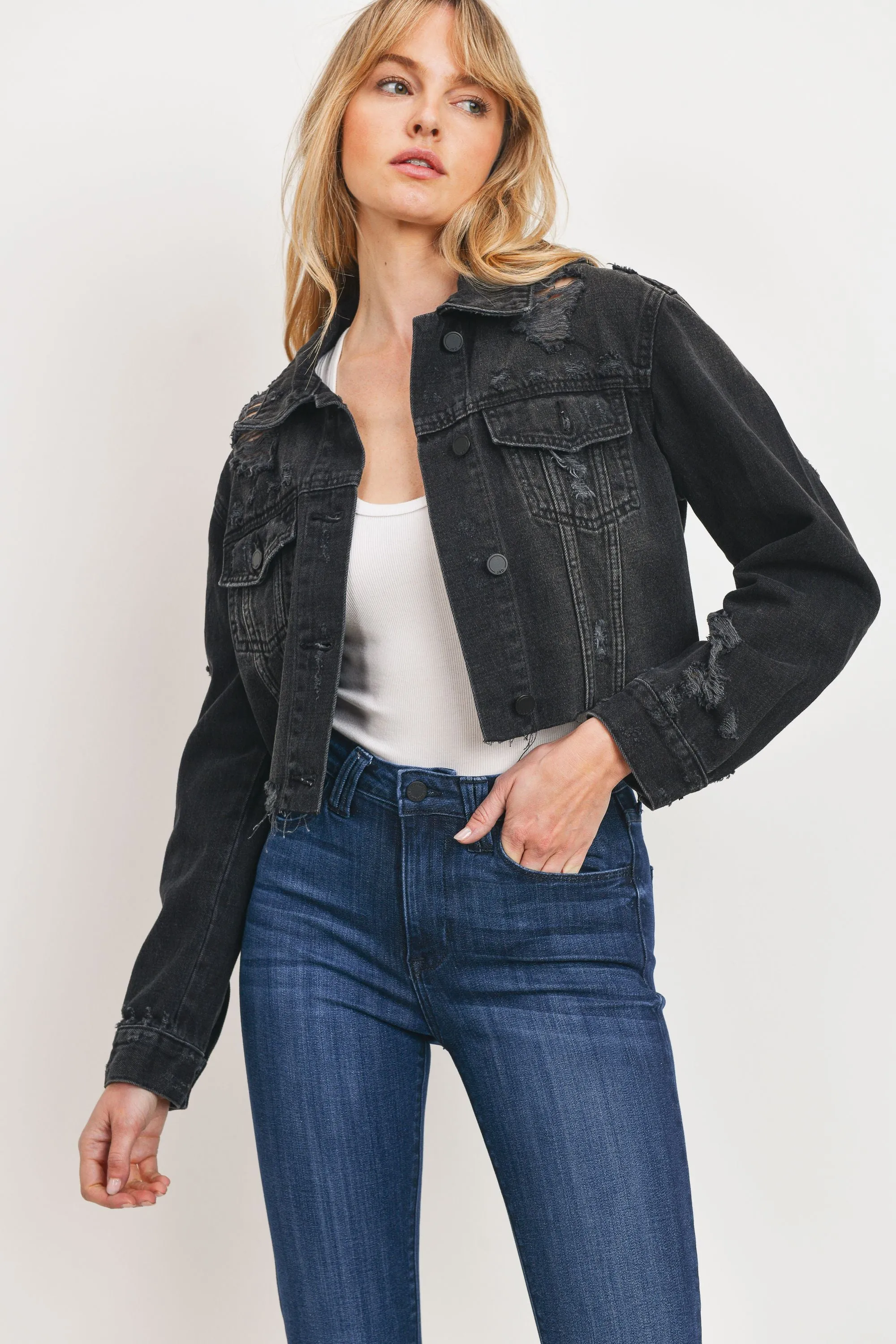 The Amelia Destroyed Cropped Denim Jacket