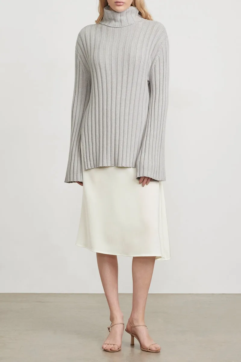 THE RIBBED TURTLENECK - GREY MELANGE