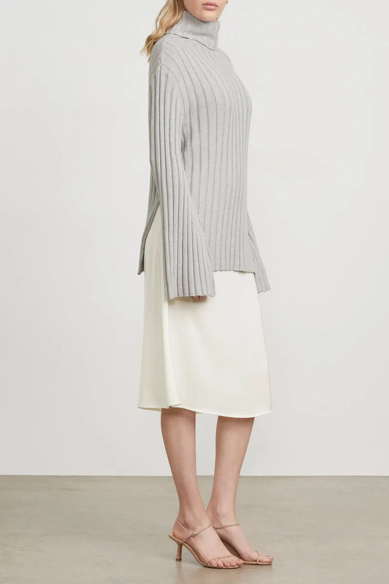 THE RIBBED TURTLENECK - GREY MELANGE