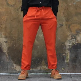 Unisex Ribbed Cotton Shing Mai Trousers Orange