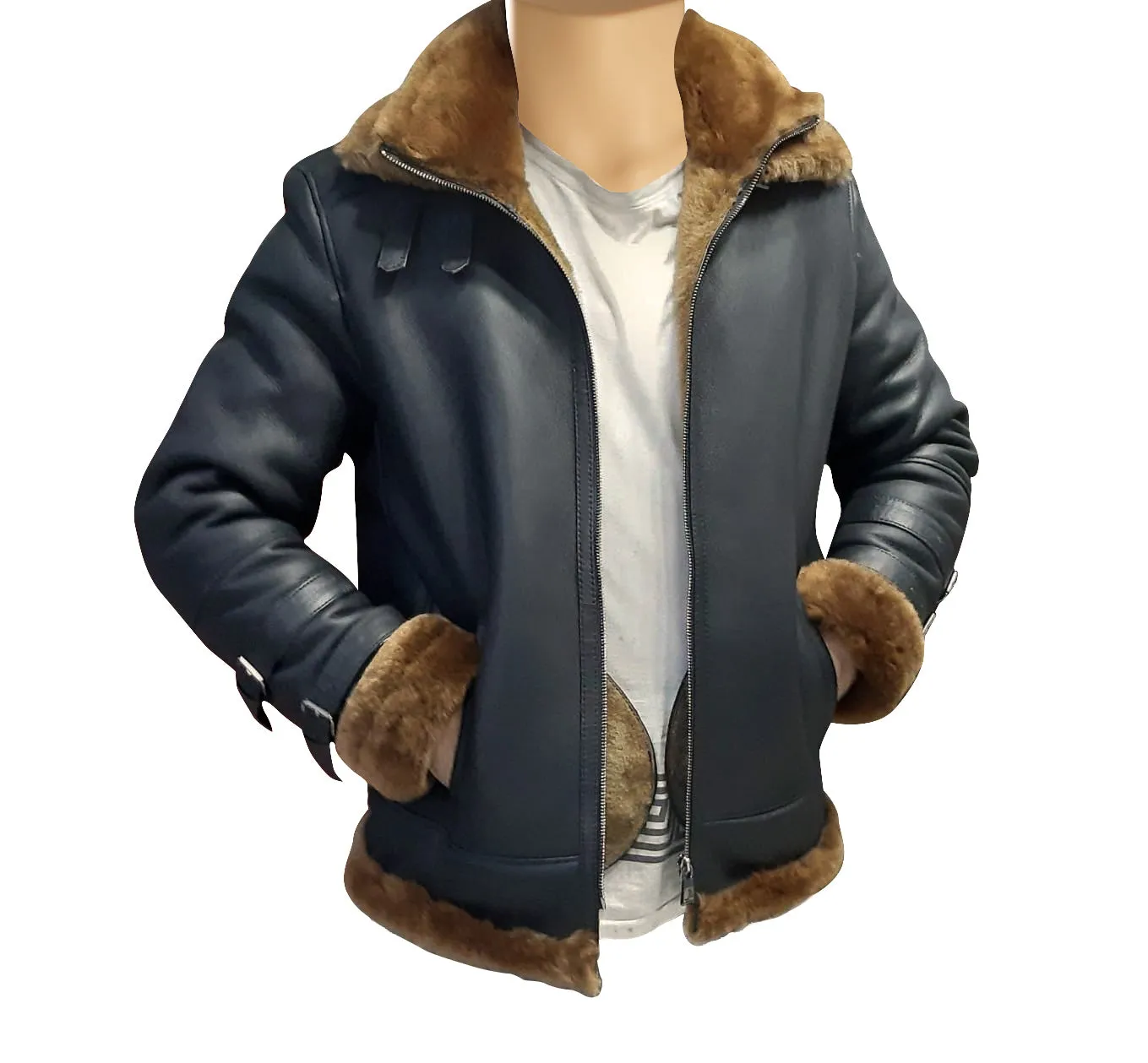 Viktor's black Aviator bomber shearling jacket