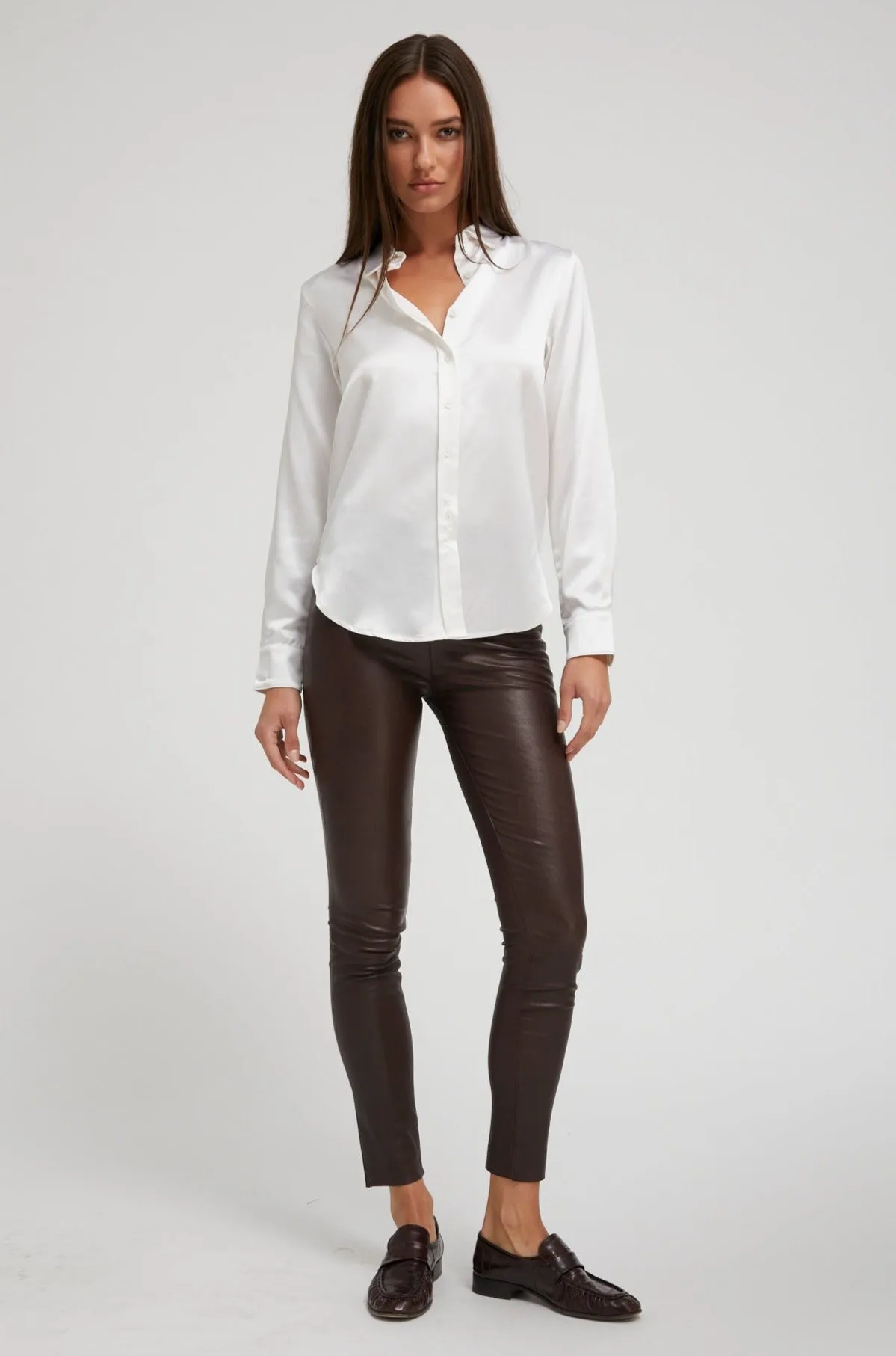 White Silk Slim Button Down