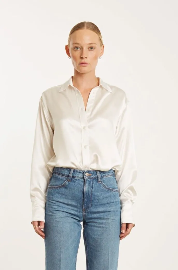 White Silk Slim Button Down