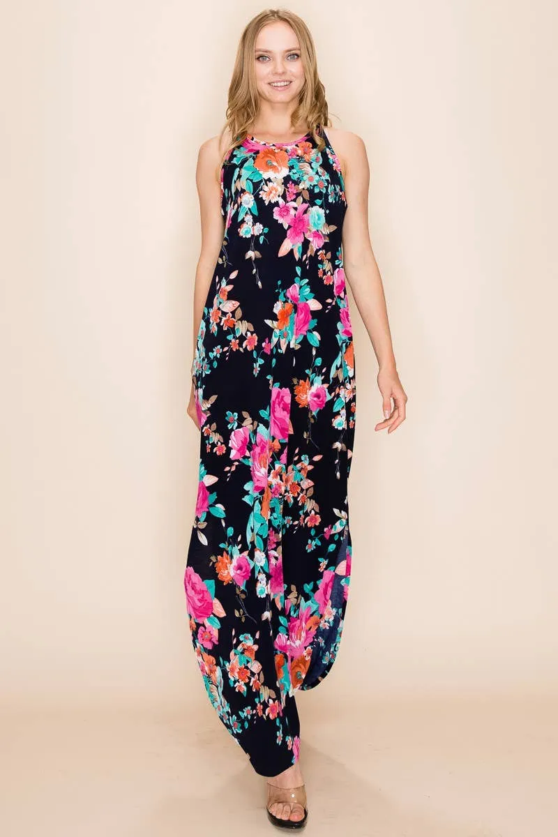 WOMEN FLORAL SUMMER SLEEVELESS MAXI DRESS