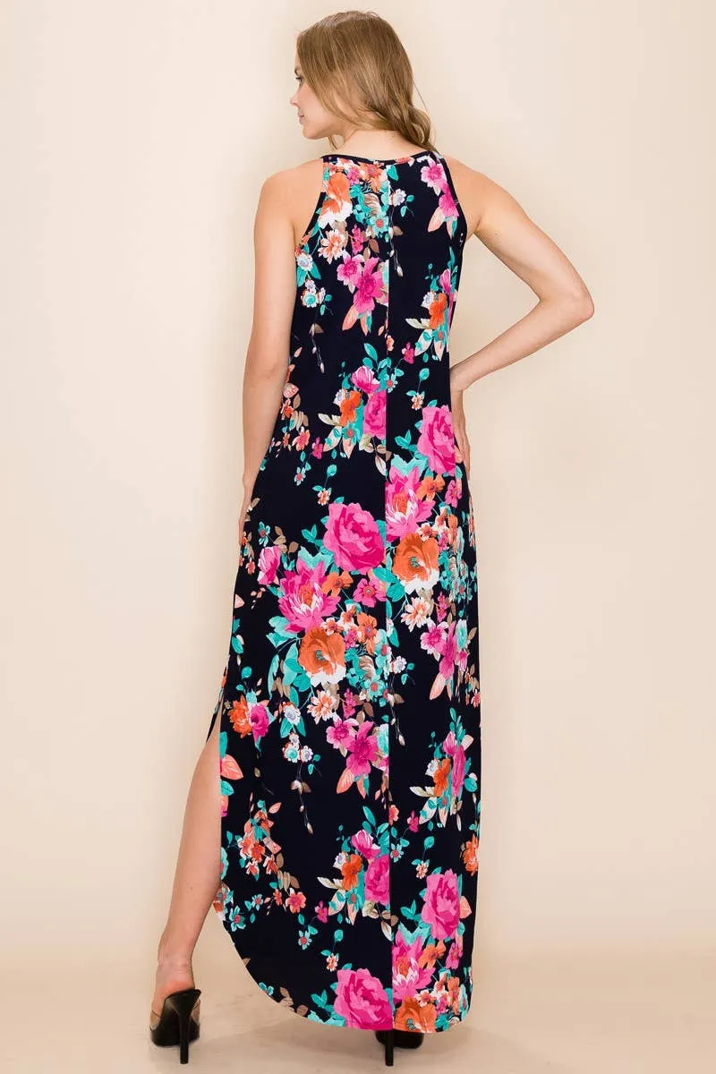 WOMEN FLORAL SUMMER SLEEVELESS MAXI DRESS